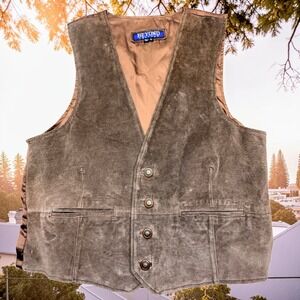 Beyond Leather Vtg 80s Mens XL Brown Suede Vest Western Cowboy Leather